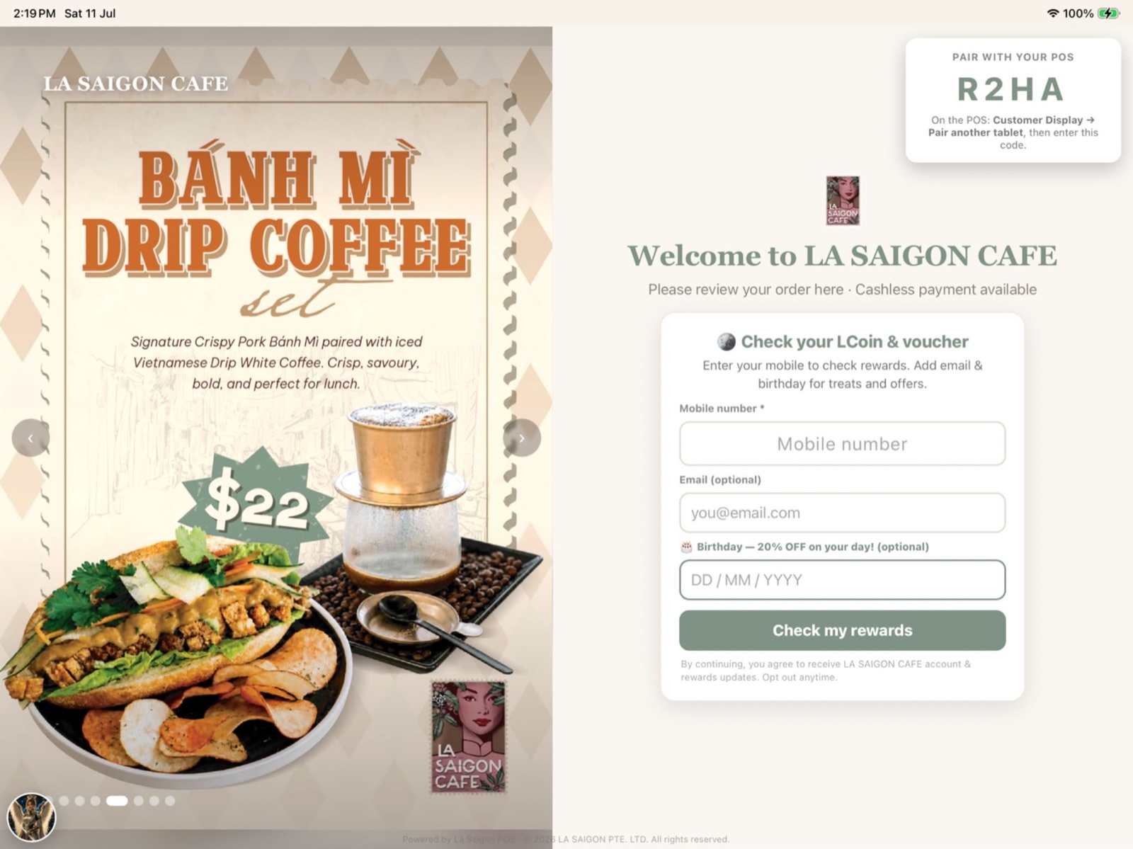 LaventTech customer display at the La Saigon café counter
