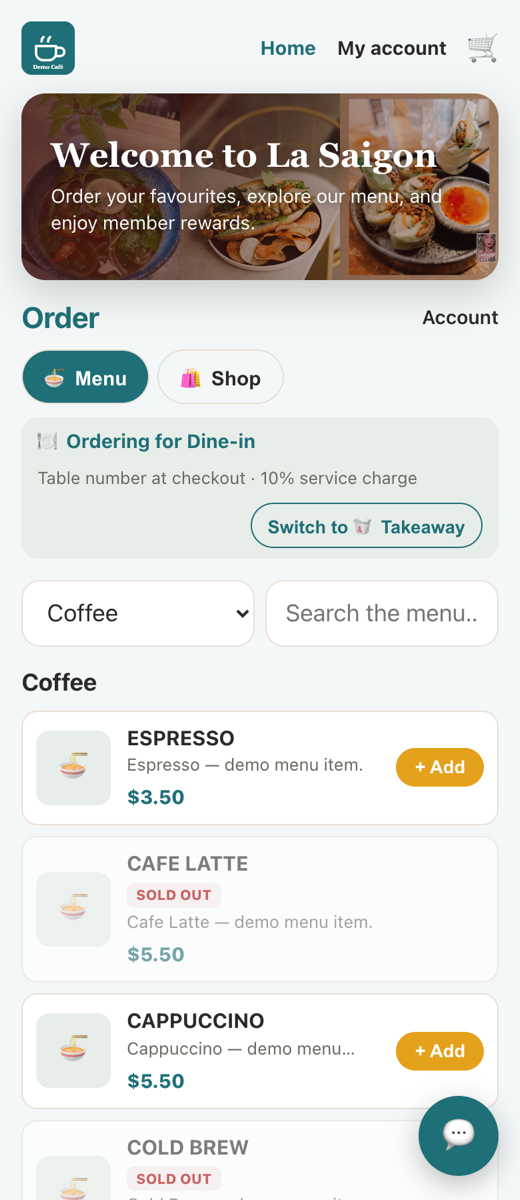 Branded ordering on a customer's phone